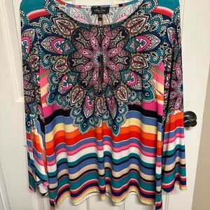 Melissa Paige Orange Red Graphic Blouse